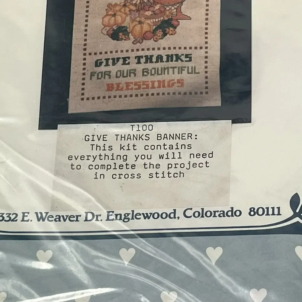 Pumpkin Patch Originals Give Thanks Banner Vintage Cross Stitch Kit Thanksgiving